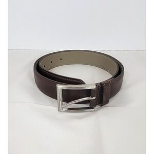 Men's Belt 32" Coated Italian Leather Brown Silver Buckle Excellent  1 1/4" Wide